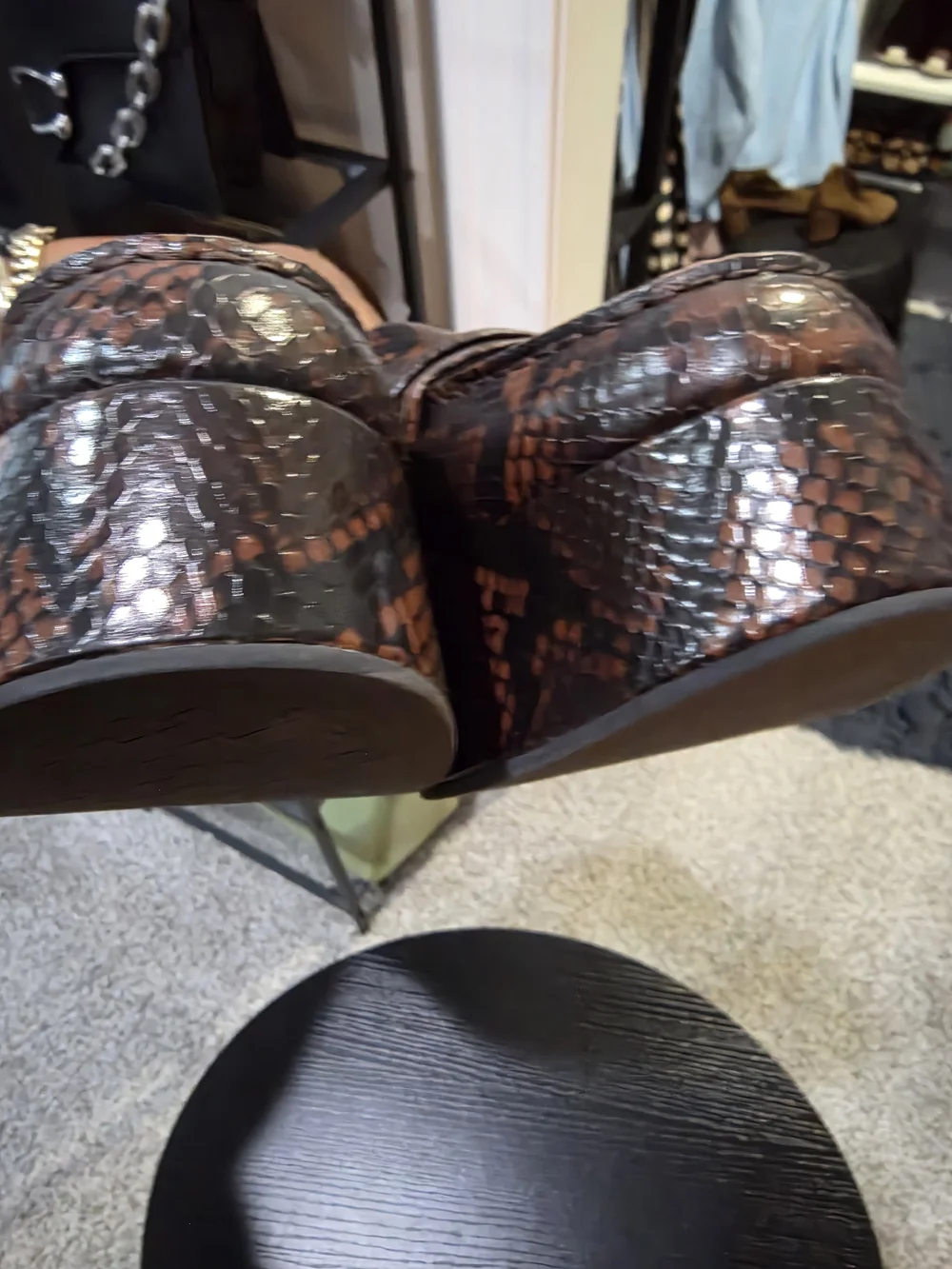 NWOT Kurt Geiger Mayfair Platform Womens Brown Snake-Embossed Leather Loafers